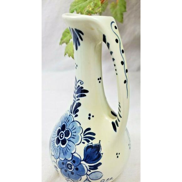 Vintage Mini Koninklijke Holland Blauw Blue Cobalt Flower Delfe Pitcher Handmade - Picture 3 of 6